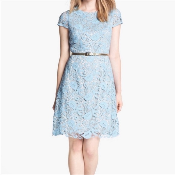 Eliza J Dresses & Skirts - Eliza J pastel blue/tan full lace cap sleeve dress Sz 10